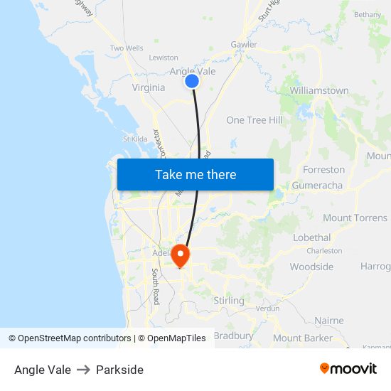 Angle Vale to Parkside map