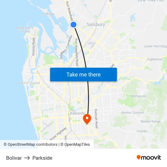 Bolivar to Parkside map