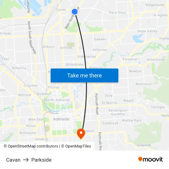 Cavan to Parkside map