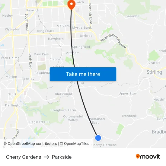 Cherry Gardens to Parkside map
