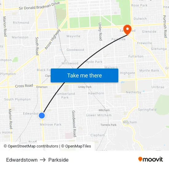 Edwardstown to Parkside map