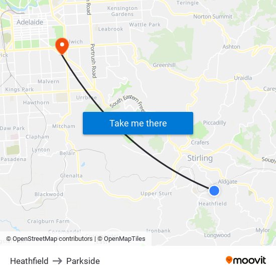 Heathfield to Parkside map