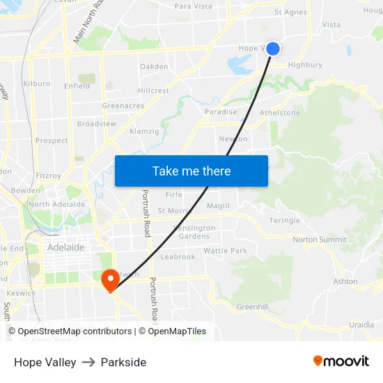 Hope Valley to Parkside map