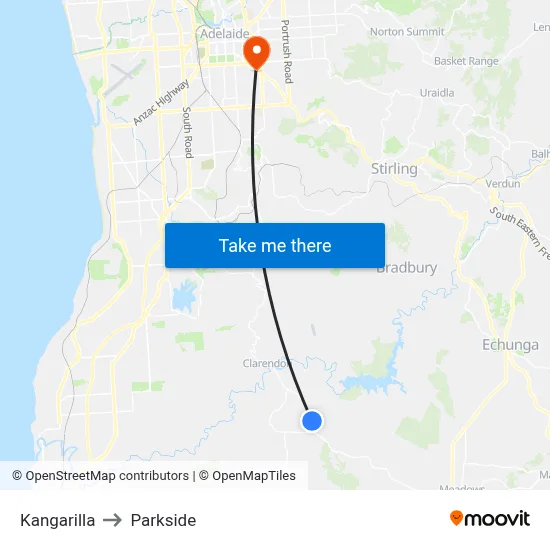 Kangarilla to Parkside map
