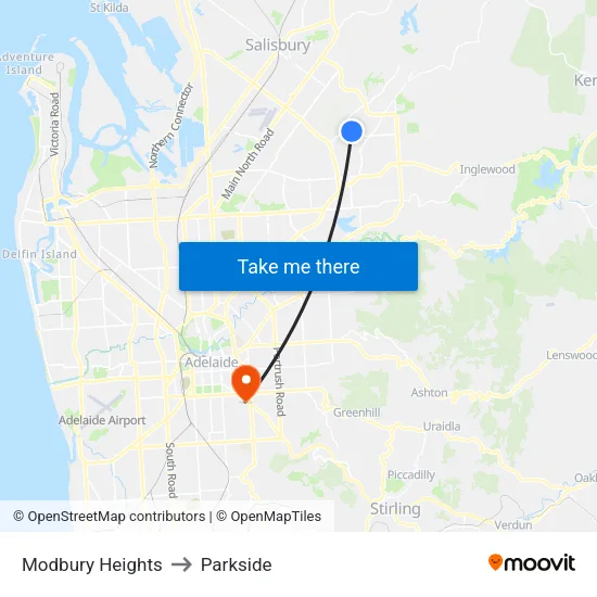 Modbury Heights to Parkside map