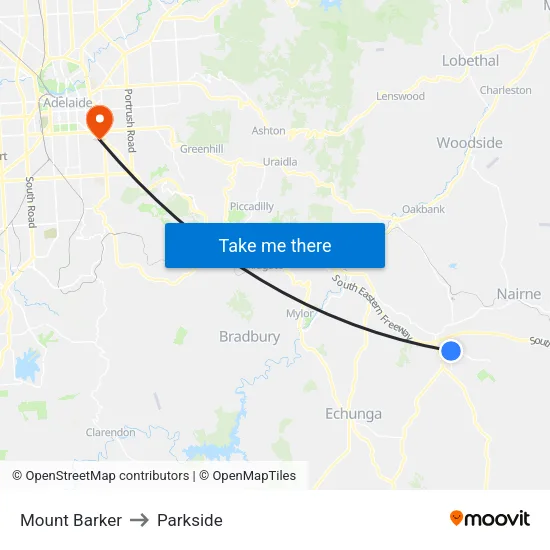 Mount Barker to Parkside map