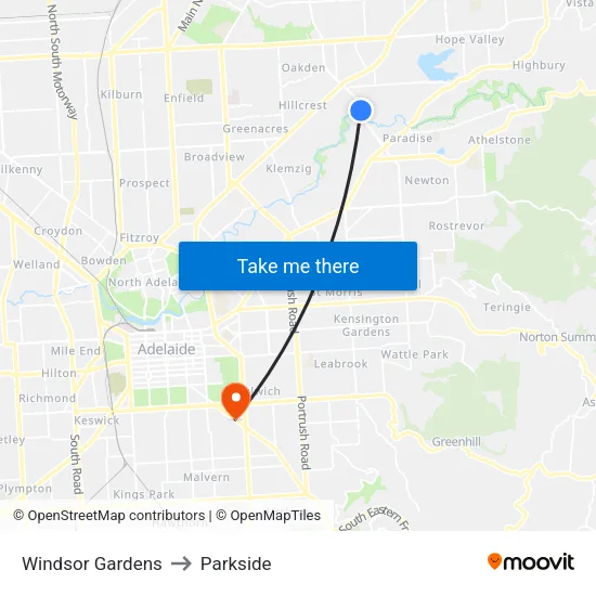 Windsor Gardens to Parkside map