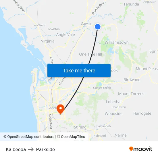 Kalbeeba to Parkside map
