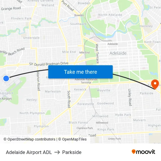 Adelaide Airport ADL to Parkside map