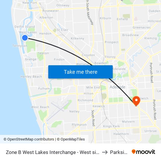 Zone B West Lakes Interchange - West side to Parkside map