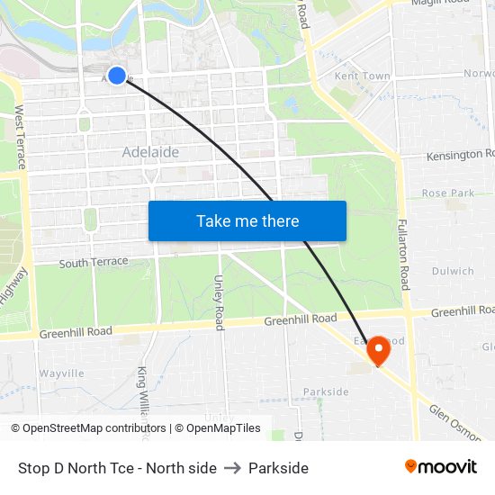 Stop D North Tce - North side to Parkside map