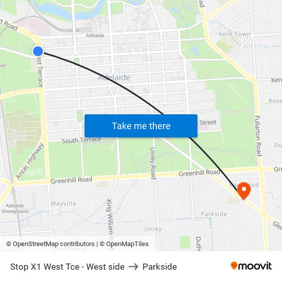 Stop X1 West Tce - West side to Parkside map