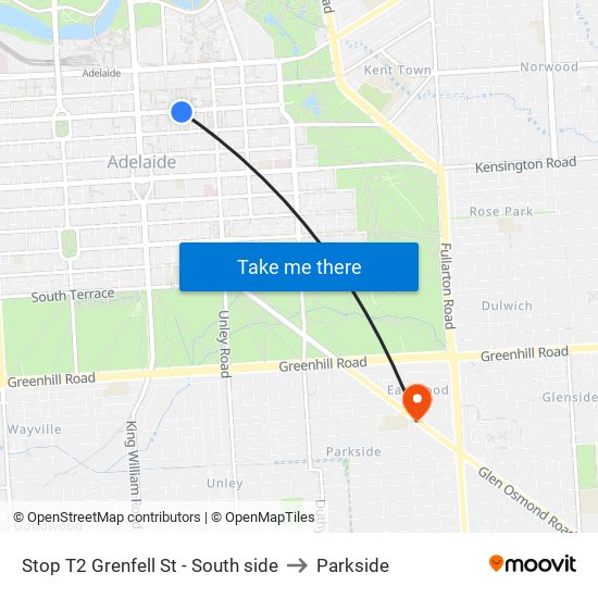 Stop T2 Grenfell St - South side to Parkside map