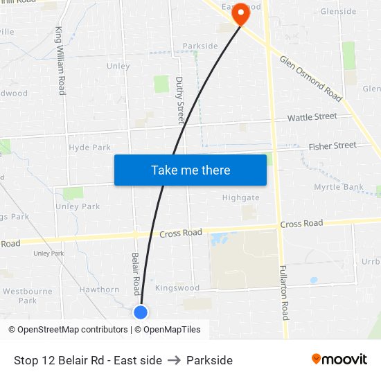 Stop 12 Belair Rd - East side to Parkside map