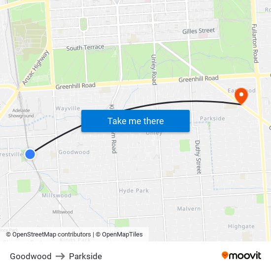 Goodwood to Parkside map