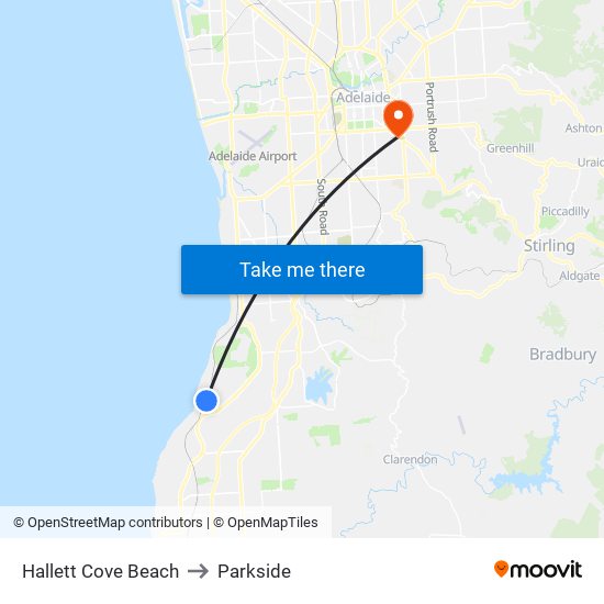 Hallett Cove Beach to Parkside map