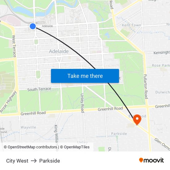 City West to Parkside map