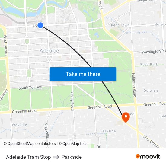 Adelaide Tram Stop to Parkside map