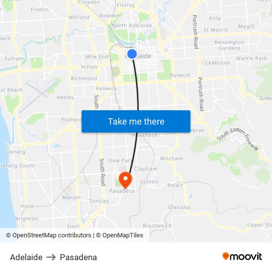 Adelaide to Pasadena map