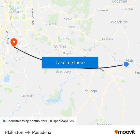 Blakiston to Pasadena map