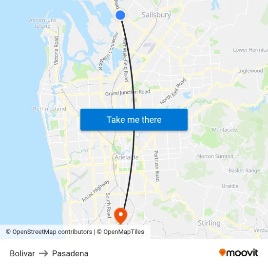 Bolivar to Pasadena map
