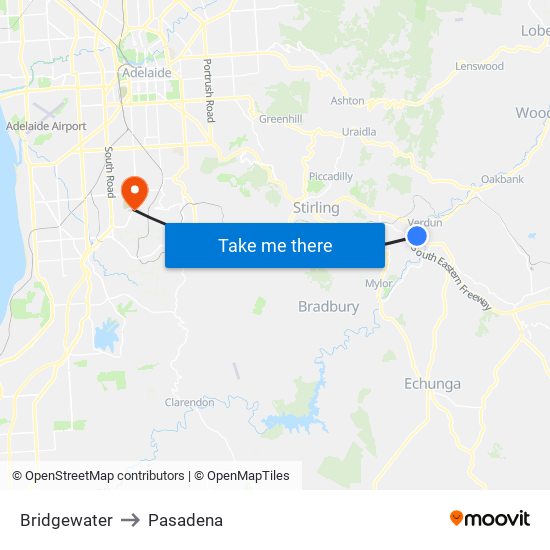 Bridgewater to Pasadena map