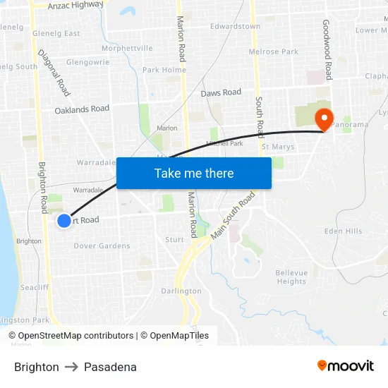 Brighton to Pasadena map