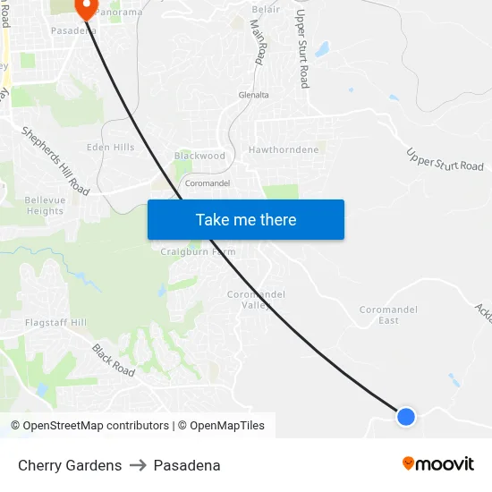 Cherry Gardens to Pasadena map