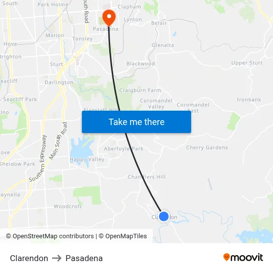 Clarendon to Pasadena map