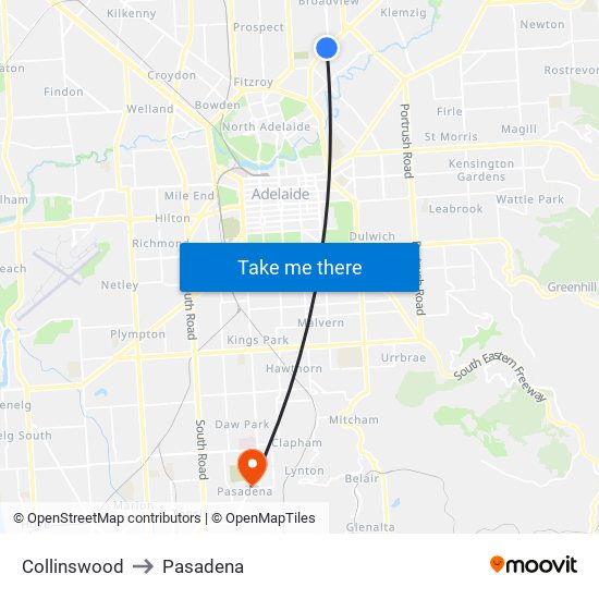 Collinswood to Pasadena map