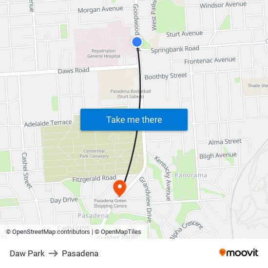 Daw Park to Pasadena map