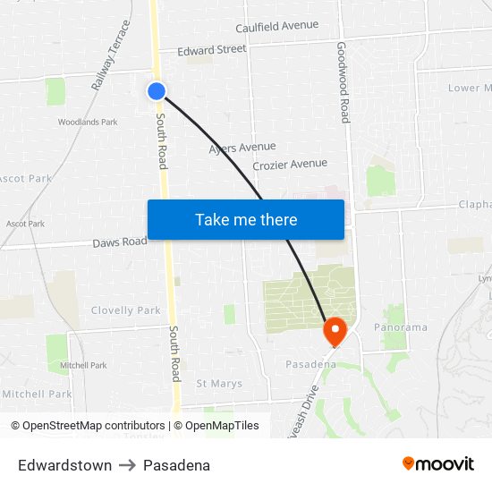 Edwardstown to Pasadena map