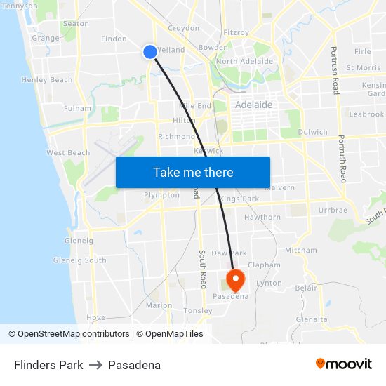 Flinders Park to Pasadena map