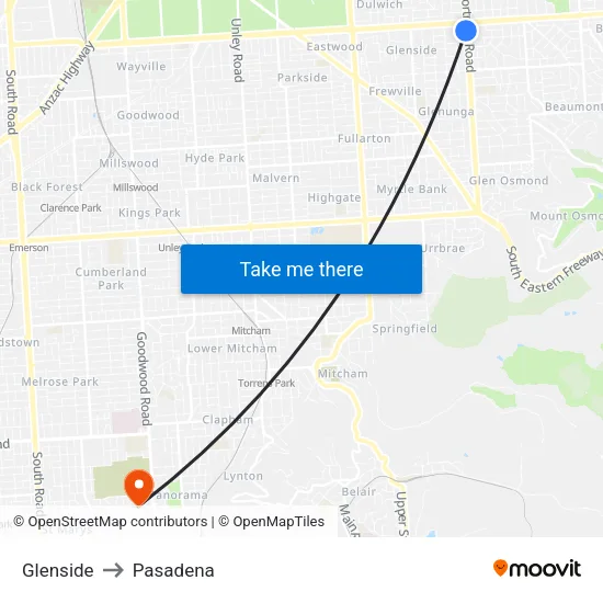 Glenside to Pasadena map