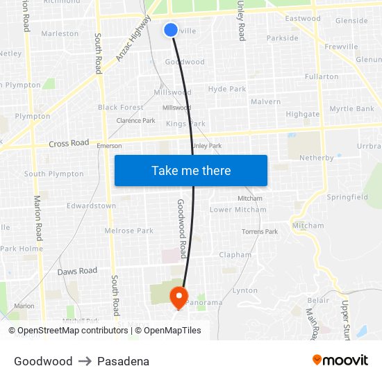 Goodwood to Pasadena map