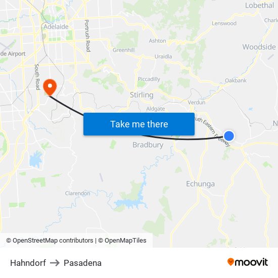 Hahndorf to Pasadena map