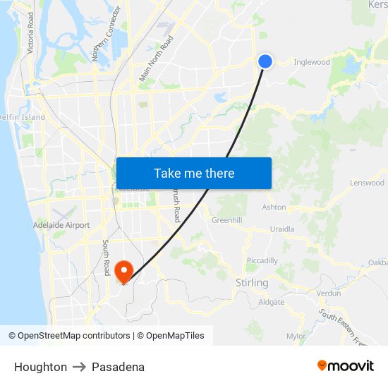 Houghton to Pasadena map