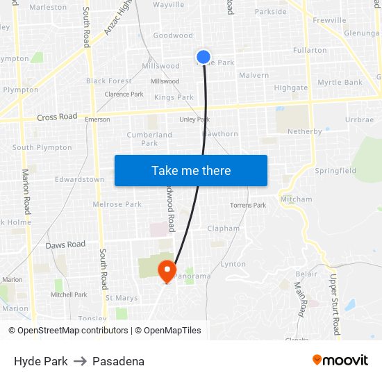 Hyde Park to Pasadena map