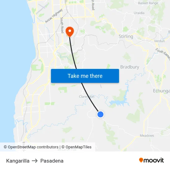 Kangarilla to Pasadena map