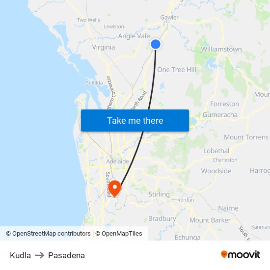 Kudla to Pasadena map