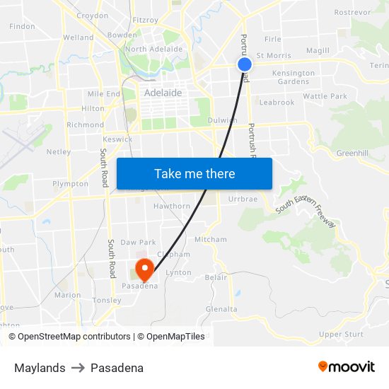 Maylands to Pasadena map