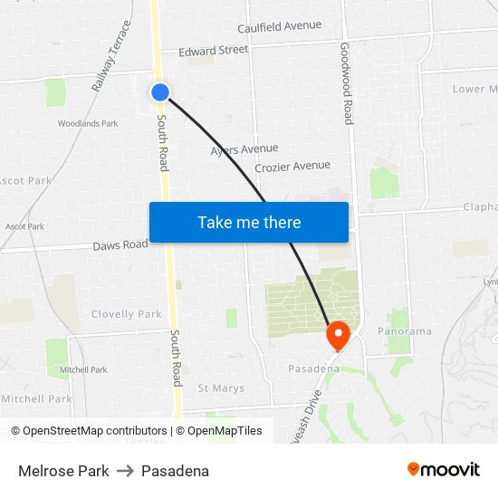 Melrose Park to Pasadena map