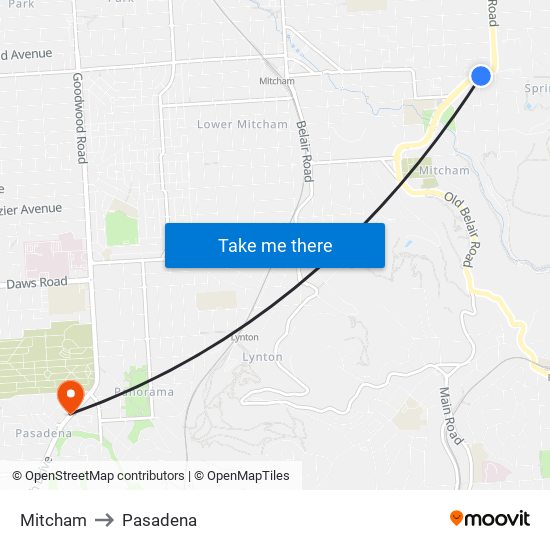 Mitcham to Pasadena map