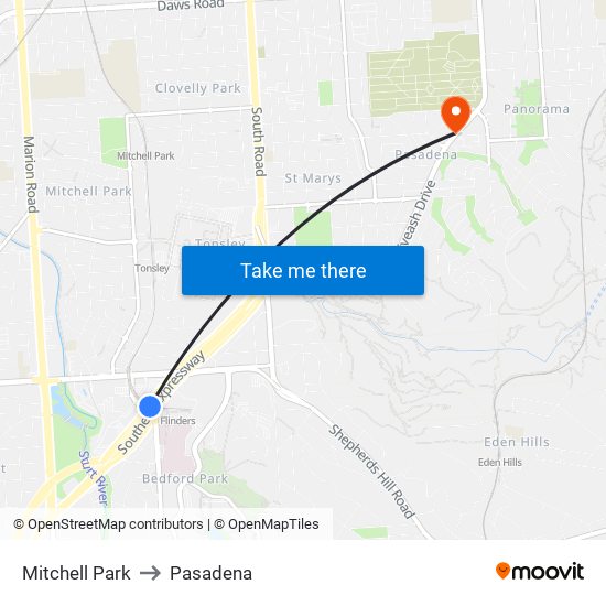 Mitchell Park to Pasadena map