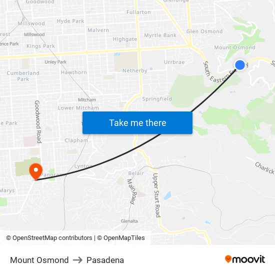 Mount Osmond to Pasadena map