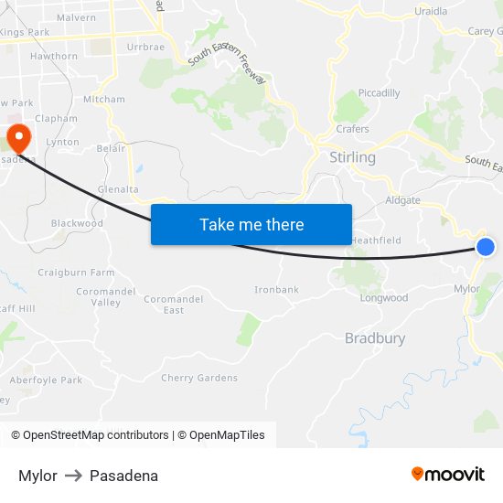 Mylor to Pasadena map