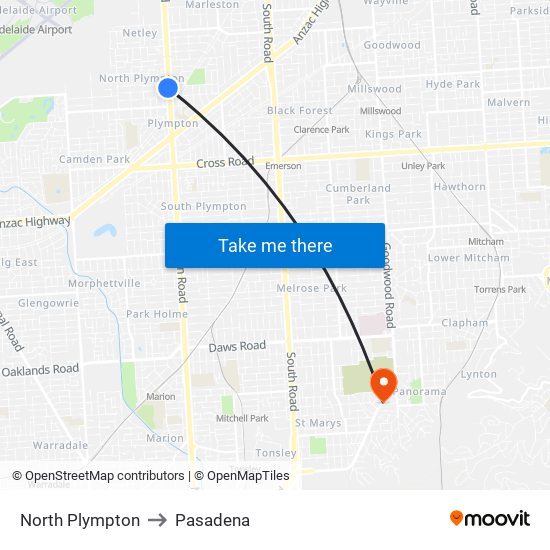 North Plympton to Pasadena map
