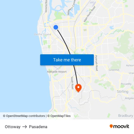 Ottoway to Pasadena map