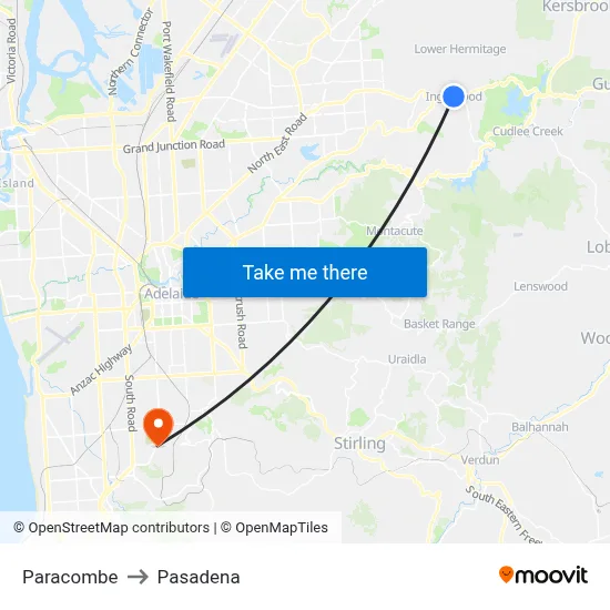 Paracombe to Pasadena map