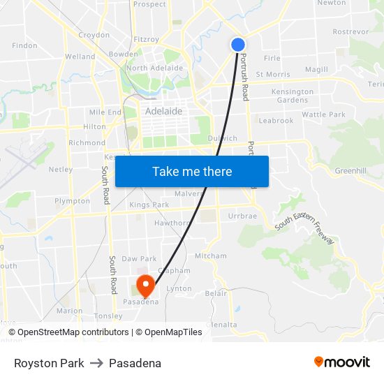 Royston Park to Pasadena map